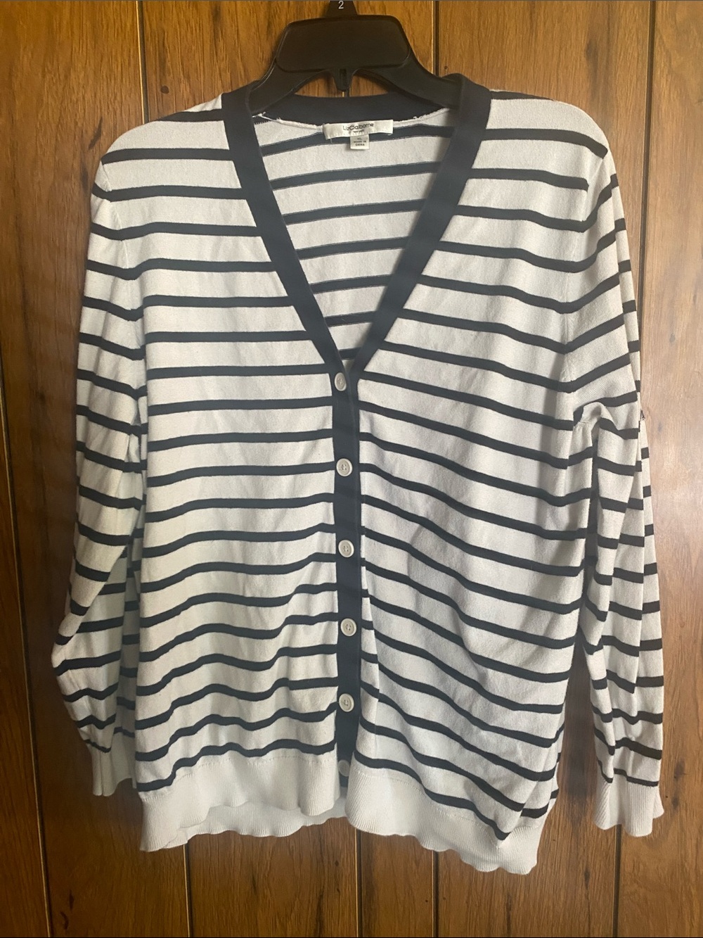Liz Claiborne Black & White Striped V‑Neck Button Cardigan
